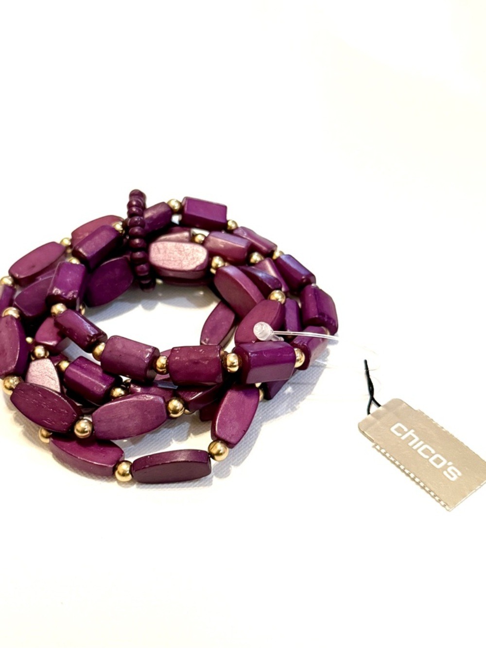 CHICO'S Plumb Purple Beaded Stretch Bracelet Set NWT